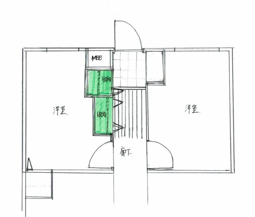 「物置」になっている部屋の一部を玄関収納にするイメージ図