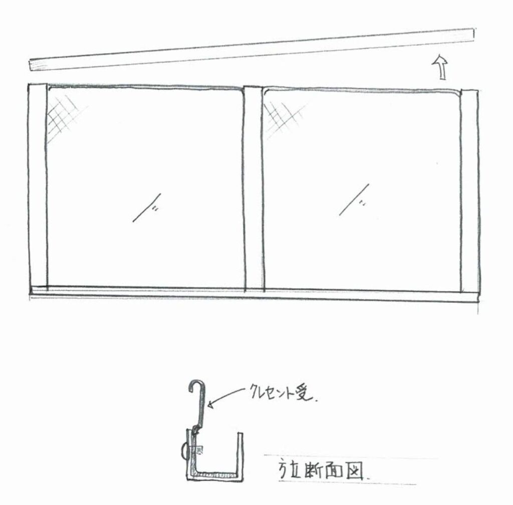 サッシクレセント受けを、方立を外して再設置。