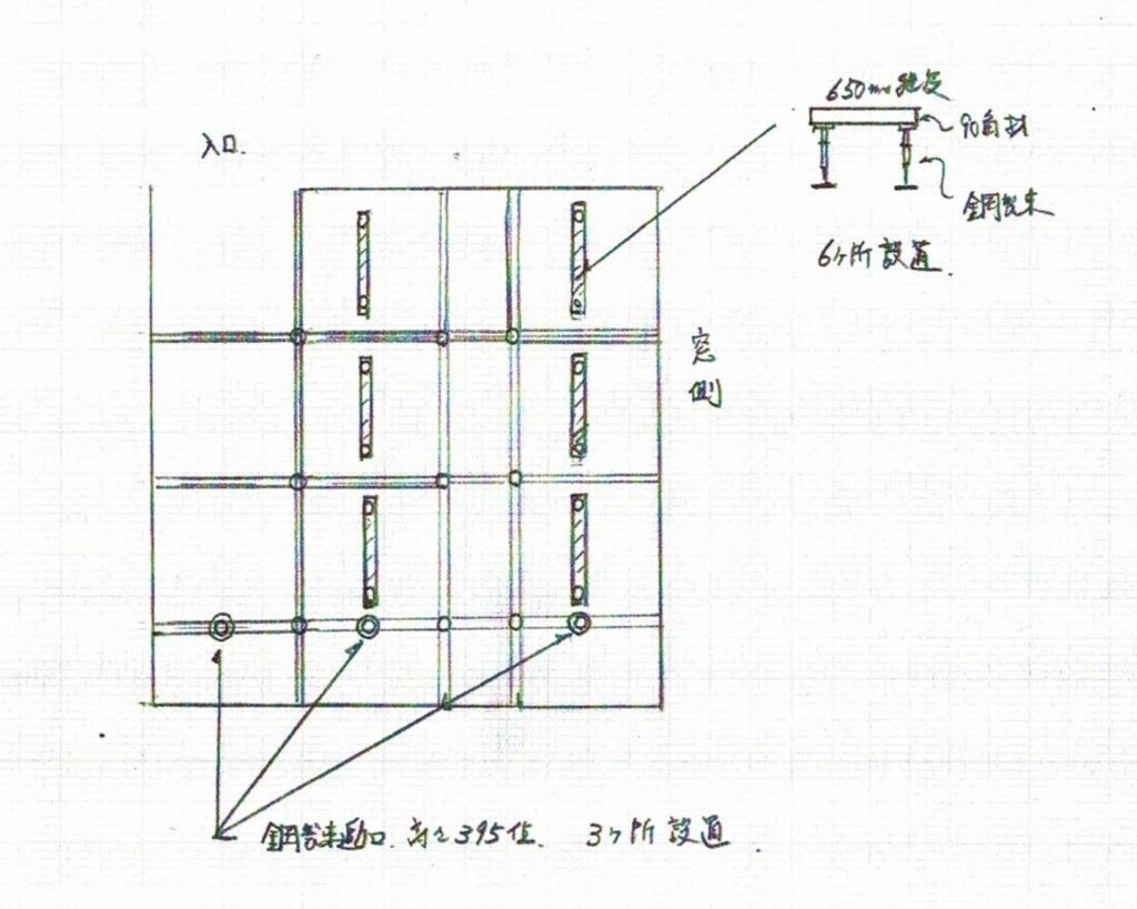 ピアノを置くための床補強計画図。