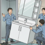 お風呂の枠に当たって洗面台が設置できない。