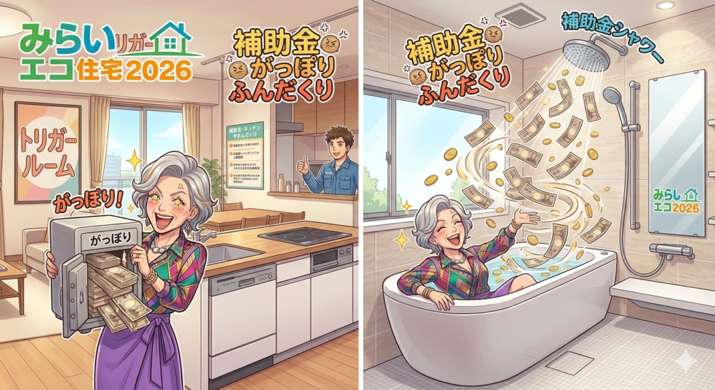 うちの古くなったお風呂とキッチンをピカピカにして補助金もがっぽりもらおうと思っているイメージ画像