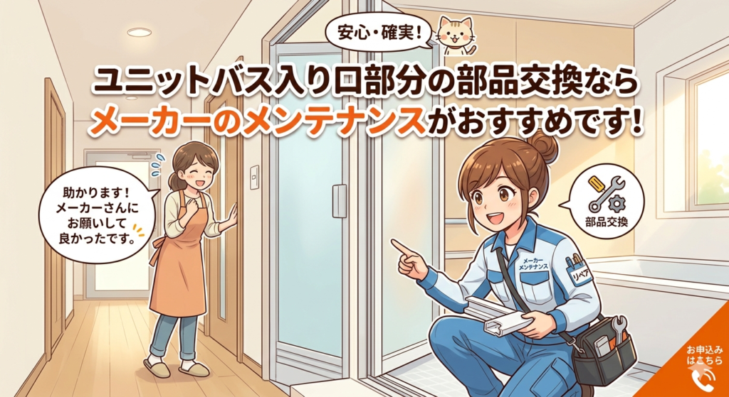 ユニットバス入り口部分の部品交換ならメーカーのメンテナンスがおすすめです。